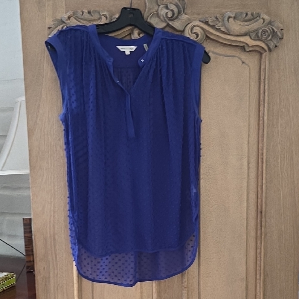 Blue Pleated Blouse with Mandarin Collar